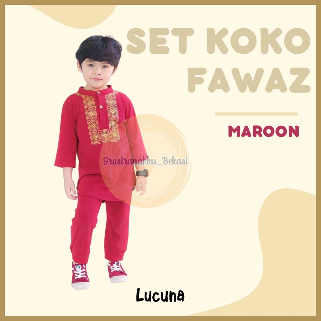 Setelan Koko Anak Fawaz Lucuna Warna Maroon Size 1-5 Thn