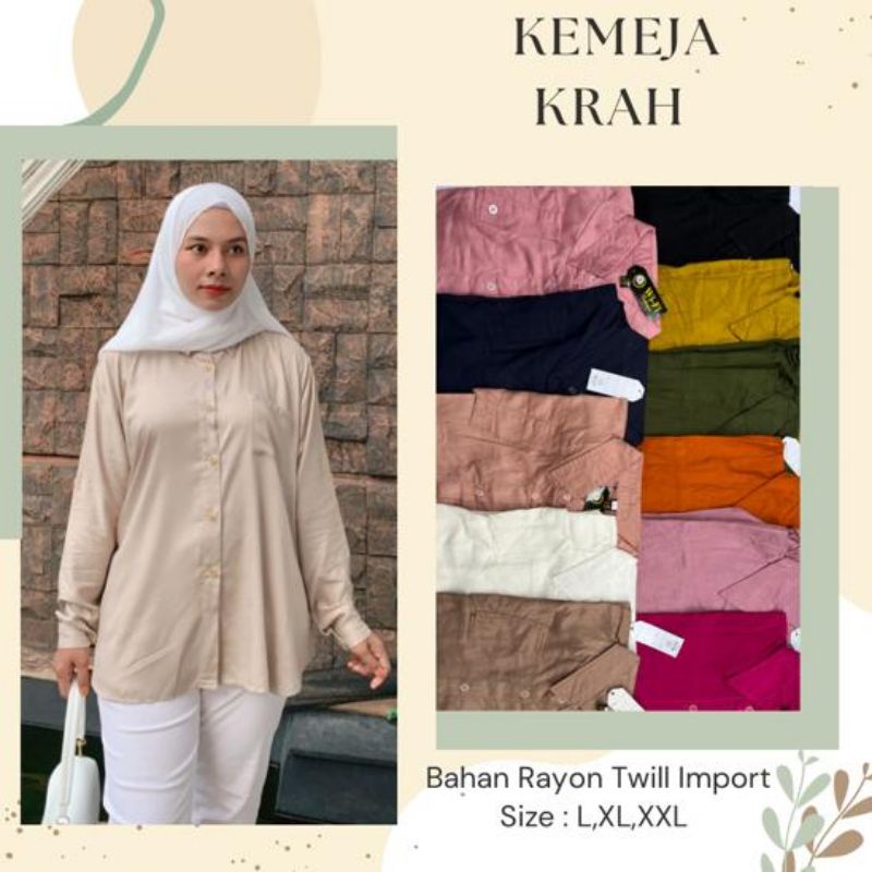 Kemeja wanita lengan panjang bahan katun rayon twill / atasan wanita bahan Rayon twill / kemeja kerja kuliah