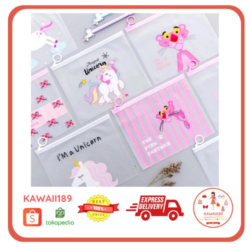 

ZIPPER BAG TRANSPARAN UNICORN & PINK PANTHER/TEMPAT PENSIL UNICORN - POUCH UNICORN