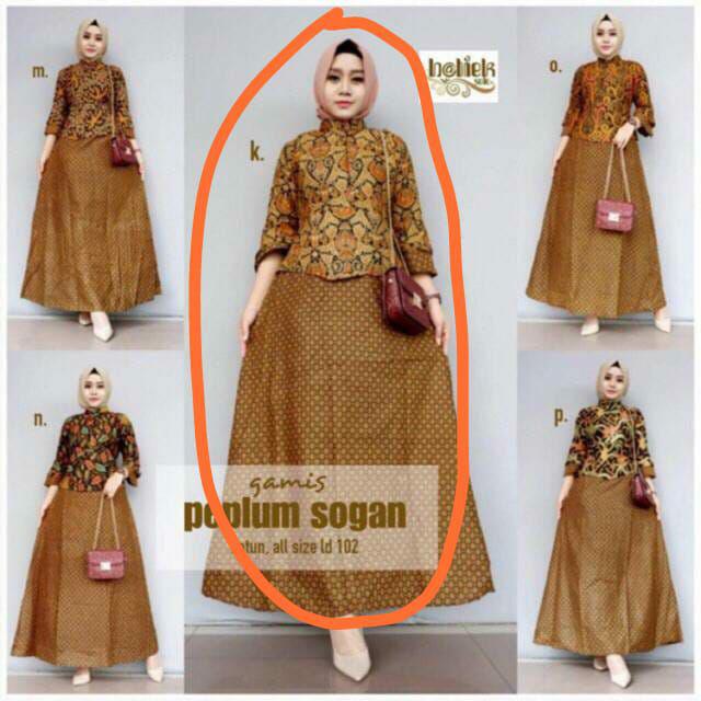 Gamis Peplum Sogan / Gamis Batik Cantik / Longdress Batik Modern / Seragam Batik Pesta Formal