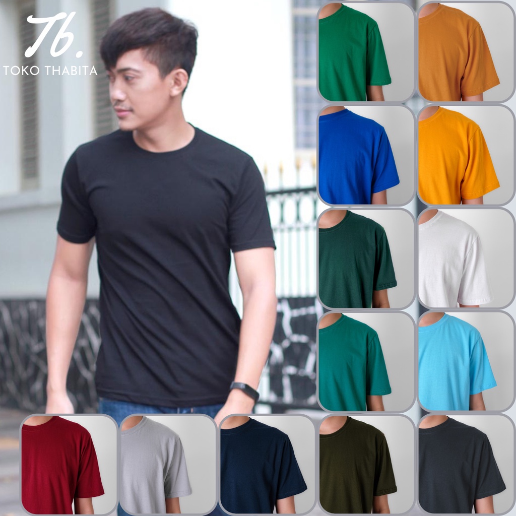 Kaos Polos Pria Dewasa Katun Combed 30S Warna Hitam Abu Army Navy Tosca Putih Mustard Hijau