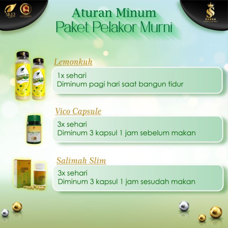 PAKET PELAKOR MURNI SR12 BPOM / VCO / SALIMAH SLIM / LEMONKUH / DIET HERBAL / Paket pelangsing original / premium / berkualitas / termurah / terbaik / bagus / bpom / saudagarsr12