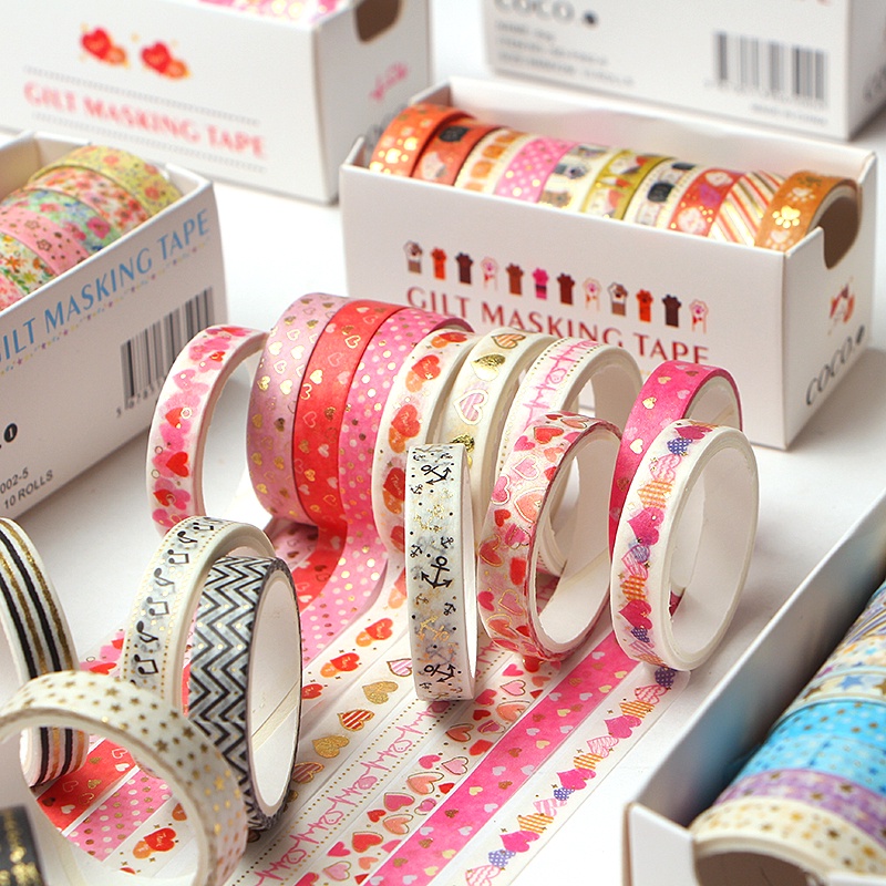 10 Pcs / Set Stiker Tape Washi Motif Lucu Untuk Scrapbook