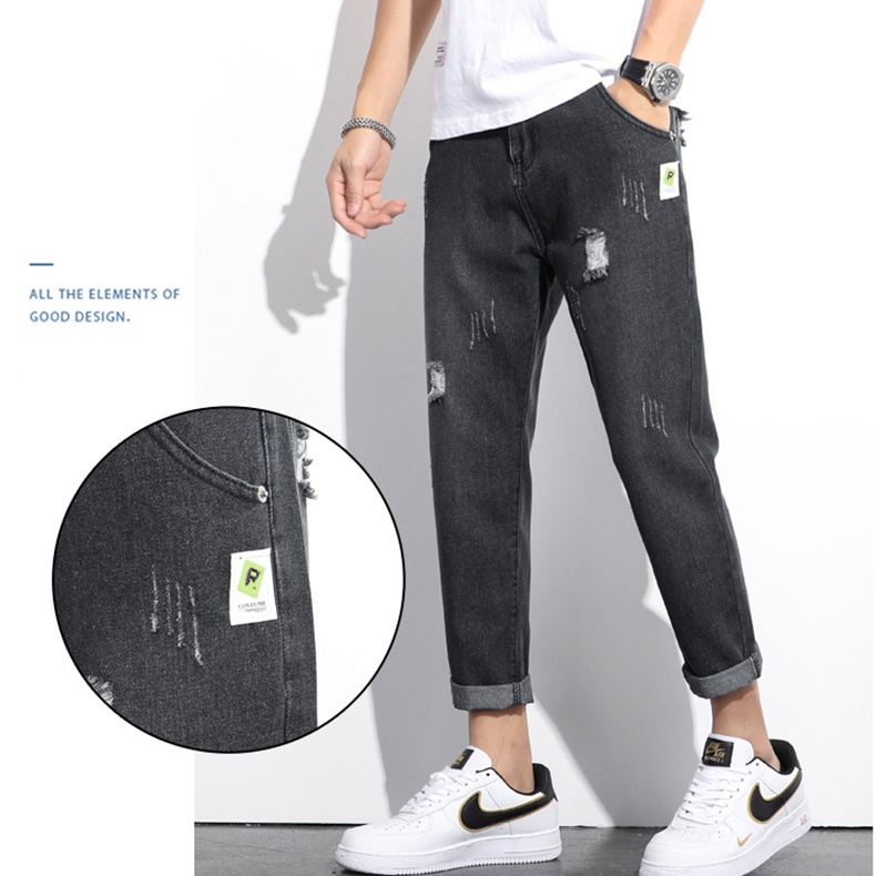 Celana jeans pria sobek tambal Celana jeans hitam pria Celana jeans pria slimfit celana jeans denim pria jeans cowok