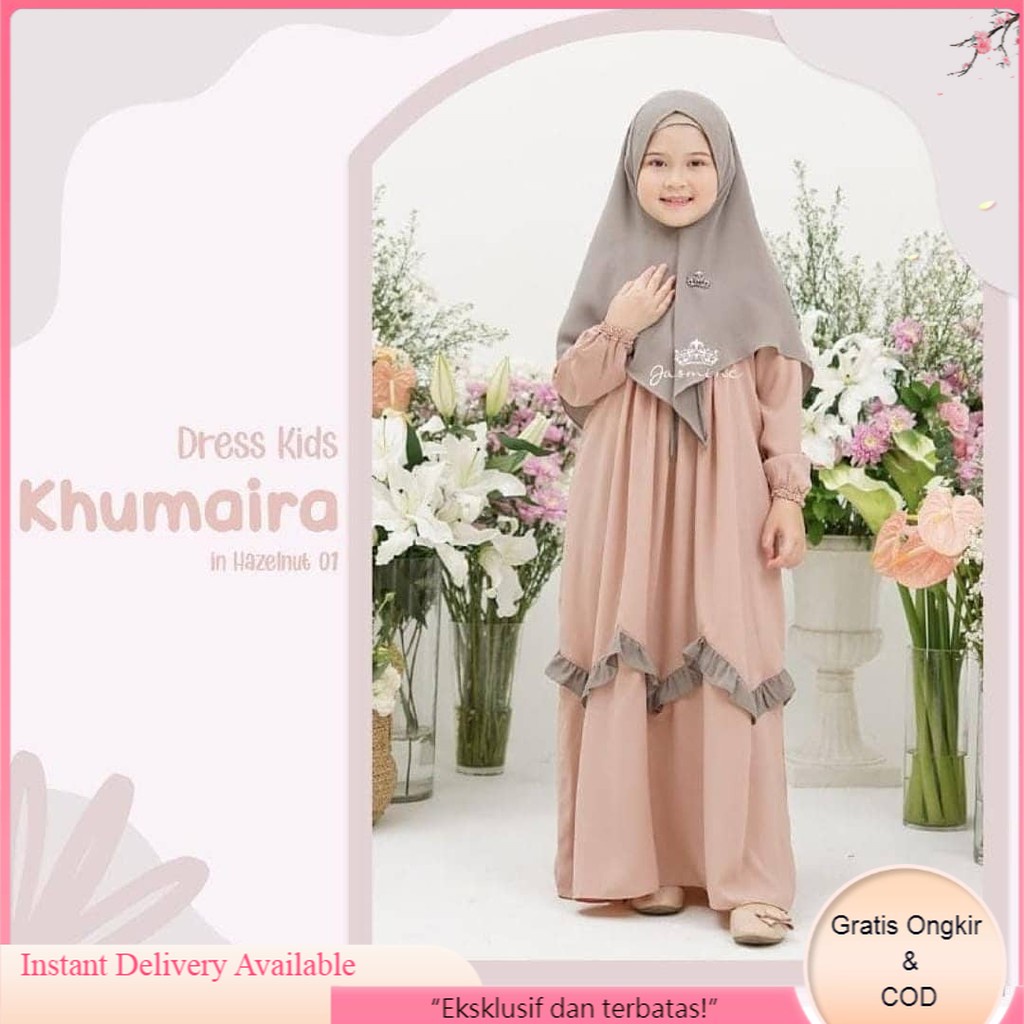 Setelan Gamis Khumaira Syar'i Kids Dress Anak Perempuan Baju Dres Gamis Syari 7 13 Tahun Plus Jilbab