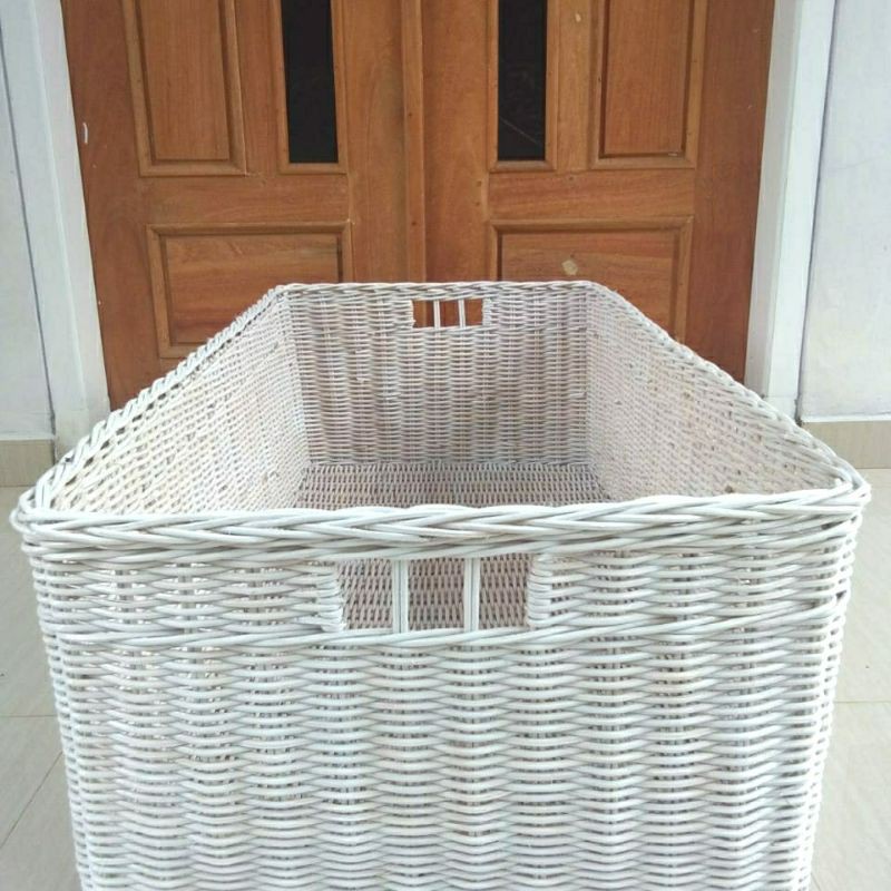 Keranjang rotan persegi panjang kotak besar jumbo peti laci penyimpan barang mainan anak laundry 100x50x32 cm