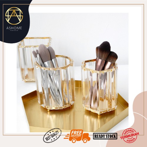 

ASHOME Tempat Kuas Makeup Kristal kaca / Brush Holder Crystal / Brush Storage / Tempat Pena/ TEMPAT BRUSH EMAS KACA ELEGANT/ BRUSH STORAGE GLASS GOLD ELEGANT MEWAH/ TEMPAT PENSIL KACA GOLD MEWAH