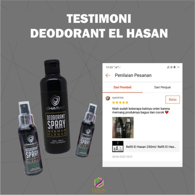 Refill El Hasan Deodorant Spray For Men 250ml Yasmin - Isi Ulang Deodorant Spray Untuk Pria - Deodorant Spray BPOM Halal Alami