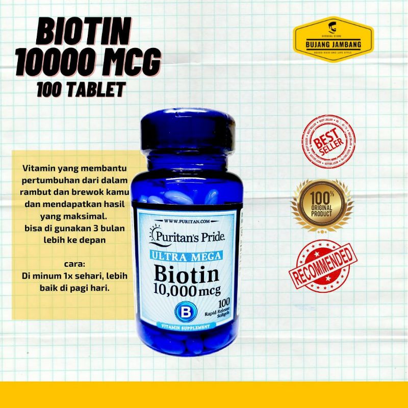 Biotin 10.000 McG isi 100 tablet original/ mempercepat menumbuhkan rambut/ pendamping Minoxidil