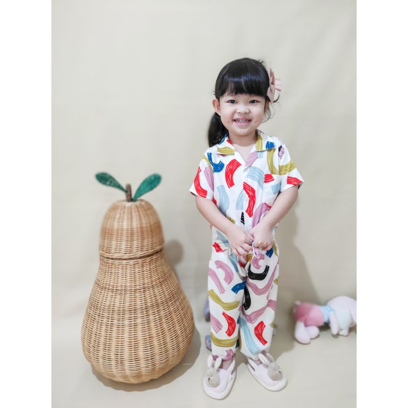Setelan baju piyama anak rayon / baju pendek celana panjang / baju tidur anak