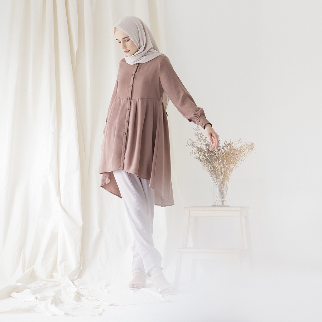 Naira by Aska Label - Tunik full kancing busui friendly warna Putih (Berfuring), Redbud, Taupe, Burgundy, Navy