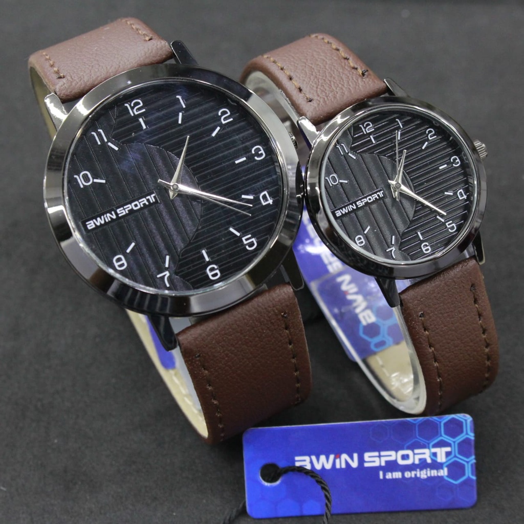 JAM TANGAN CEWEK/COWOK/COUPLE AWINSPORT LEATHER STRAP/COUPLE SERIES/