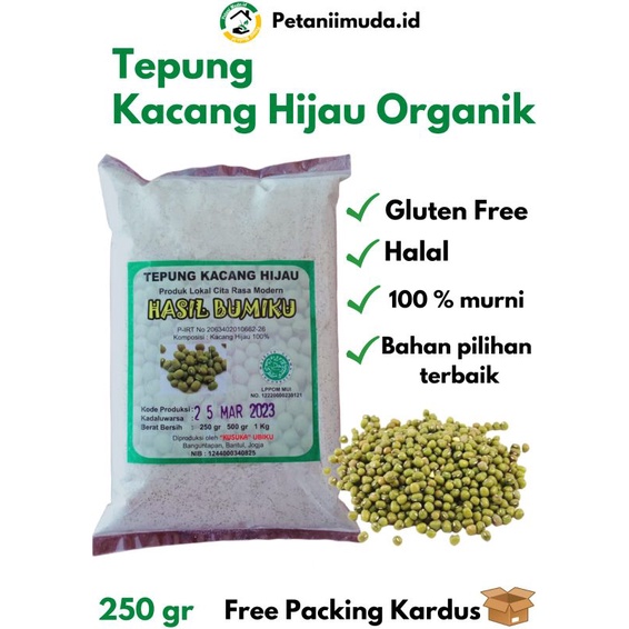 Jual Tepung Biji Kacang Hijau Organik Kemasan 250 Gram Tepung Kacang