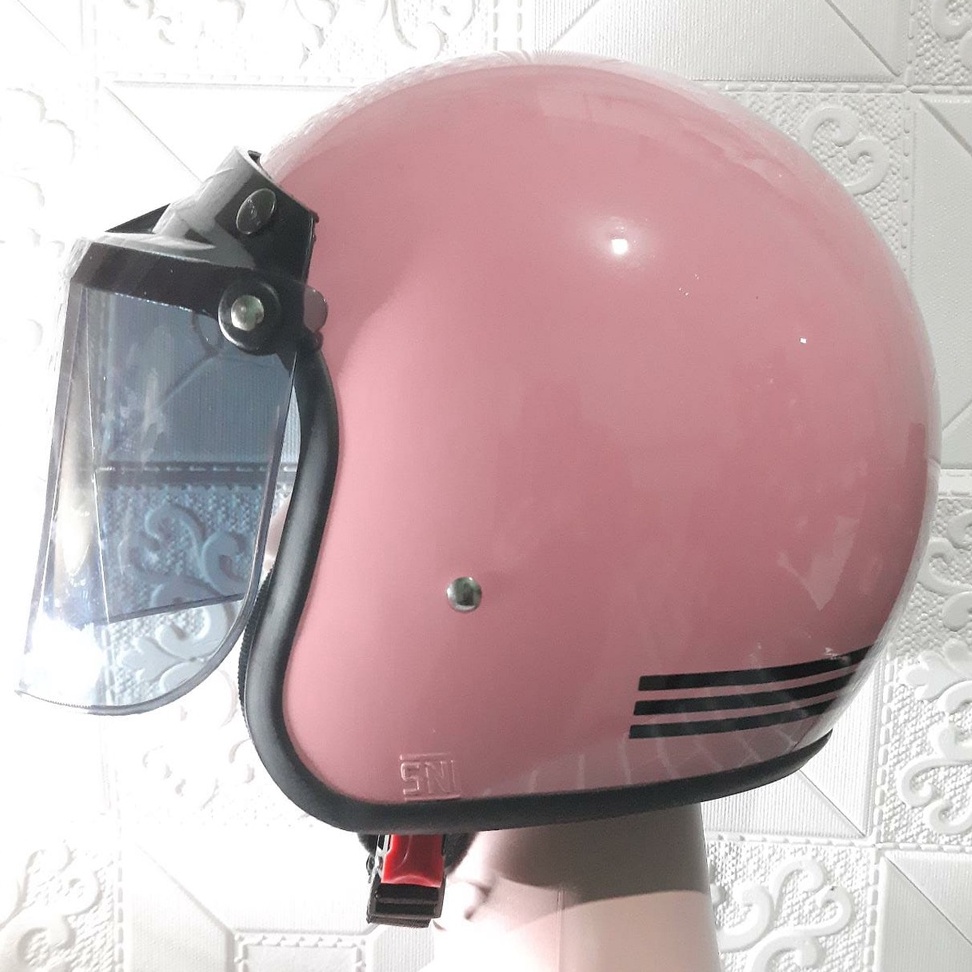 Helm bogo Classic pink / bogo klasik / bogo garis pink