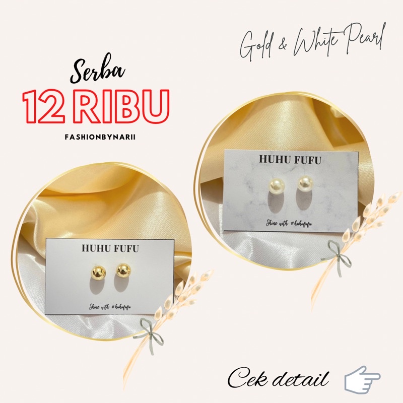 NARII Anting Tusuk Gold White Pearl Wanita Motif Mutiara Emas Putih Elegan Korea Warna Emas Aksesori