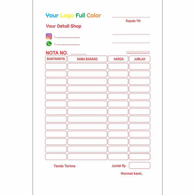 

Cetak Nota Bon 1 Rangkap/Ply Full Color - Standart Kode 1449