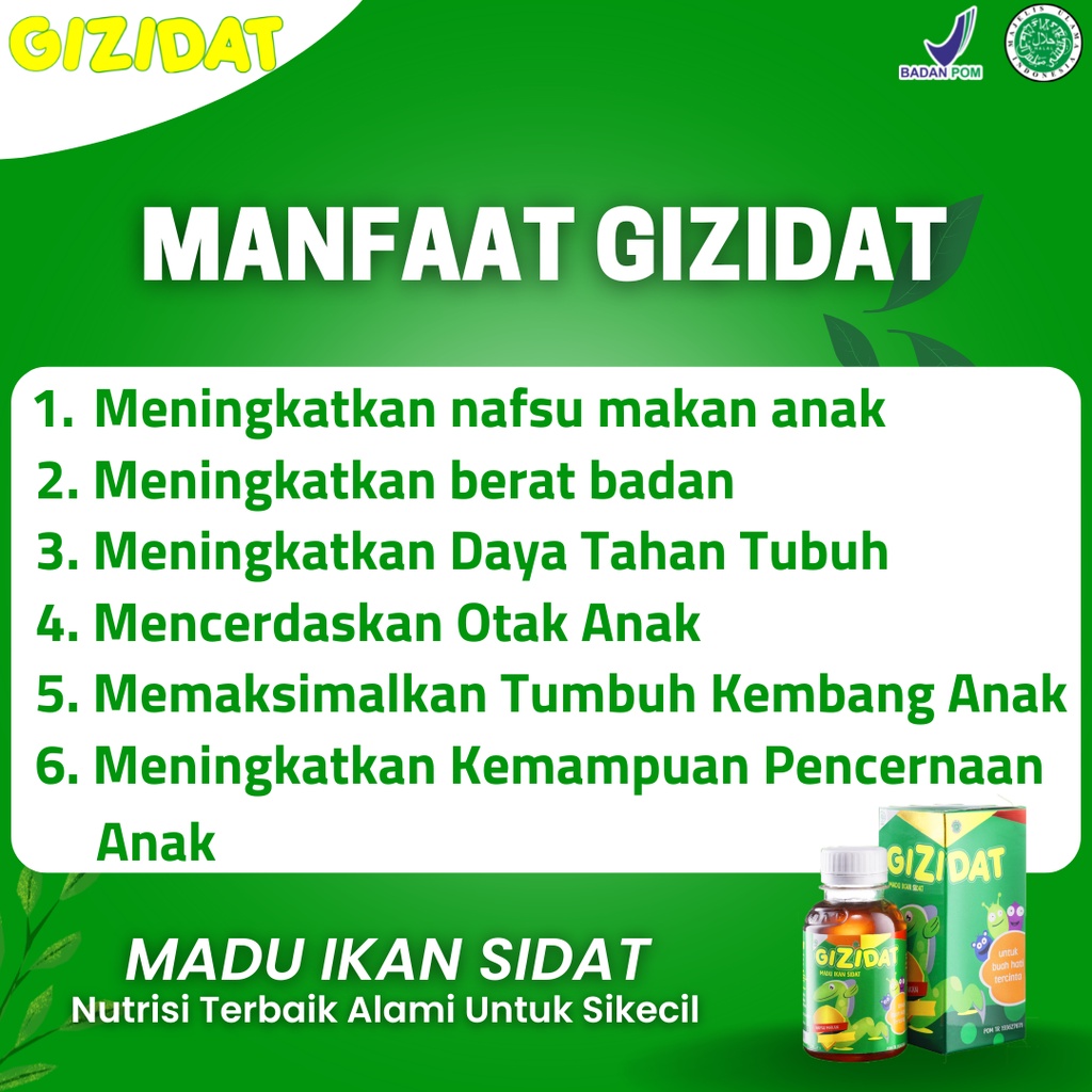 GIZIDAT Original Asli 100% | Nutrisi Ekstrak Ikan Sidat, Madu, Temulawak, Probiotik | Multivitamin Penambah Nafsu Makan Anak &amp; Berat Badan