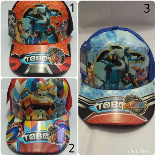 Topi anak baseball karakter TOBOT merah biru hitam