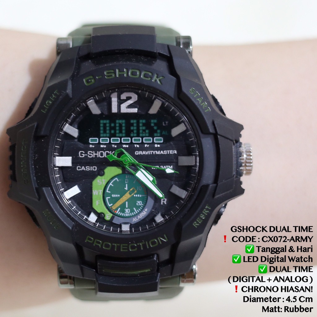 Jam tangan pria wanita gshock tali rubber doubletime analog digital free baterai cadangan CX072