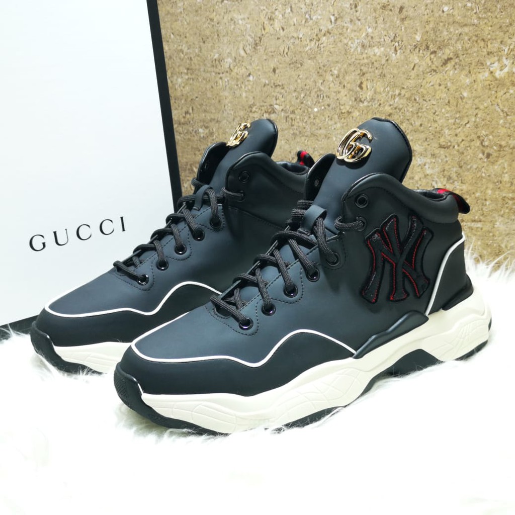 sepatu gucci boots pria mirror sneaker high end full kulit asli cowok hitam