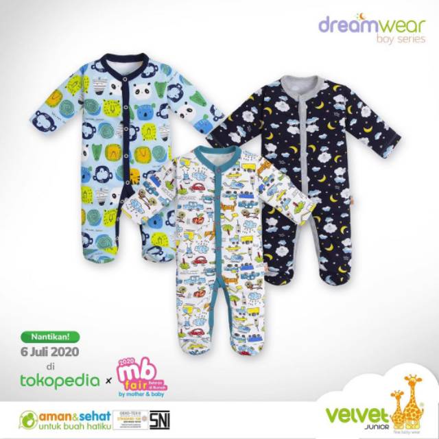 SNI jumper Sleepsuit Dreamware Velvet Junior, Sleepsuit anak pakaian Tidur Bayi velvet Pajama bayi