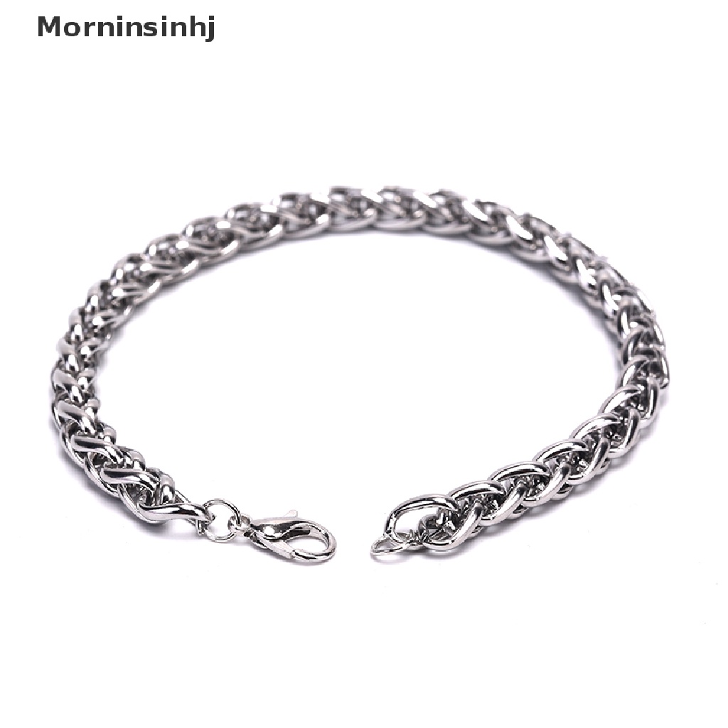 Gelang Rantai Bahan Stainless Steel Warna Silver Gaya Punk Untuk Pria