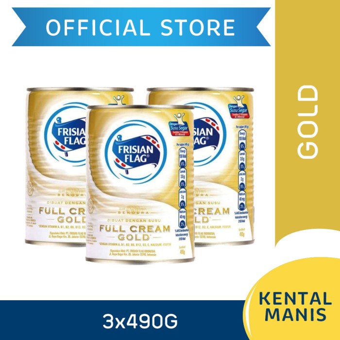 

101bfbb Frisian Flag Bendera Kental Manis Full Cream Gold Kaleng 490G 3 Pcs Xa201As