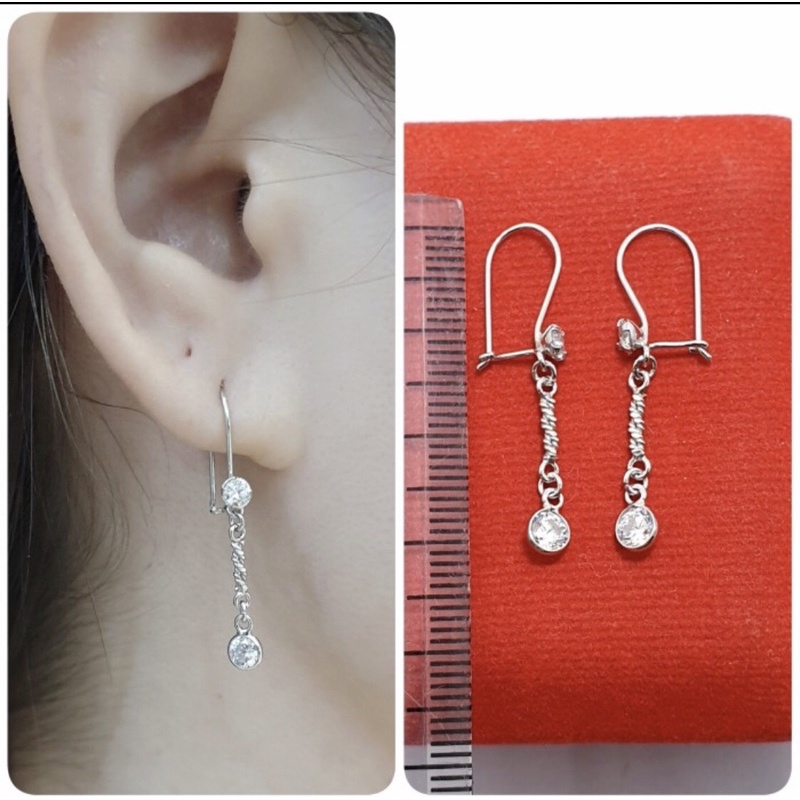 Anting panjang wanita anting simple perak 925 lapis emas putih