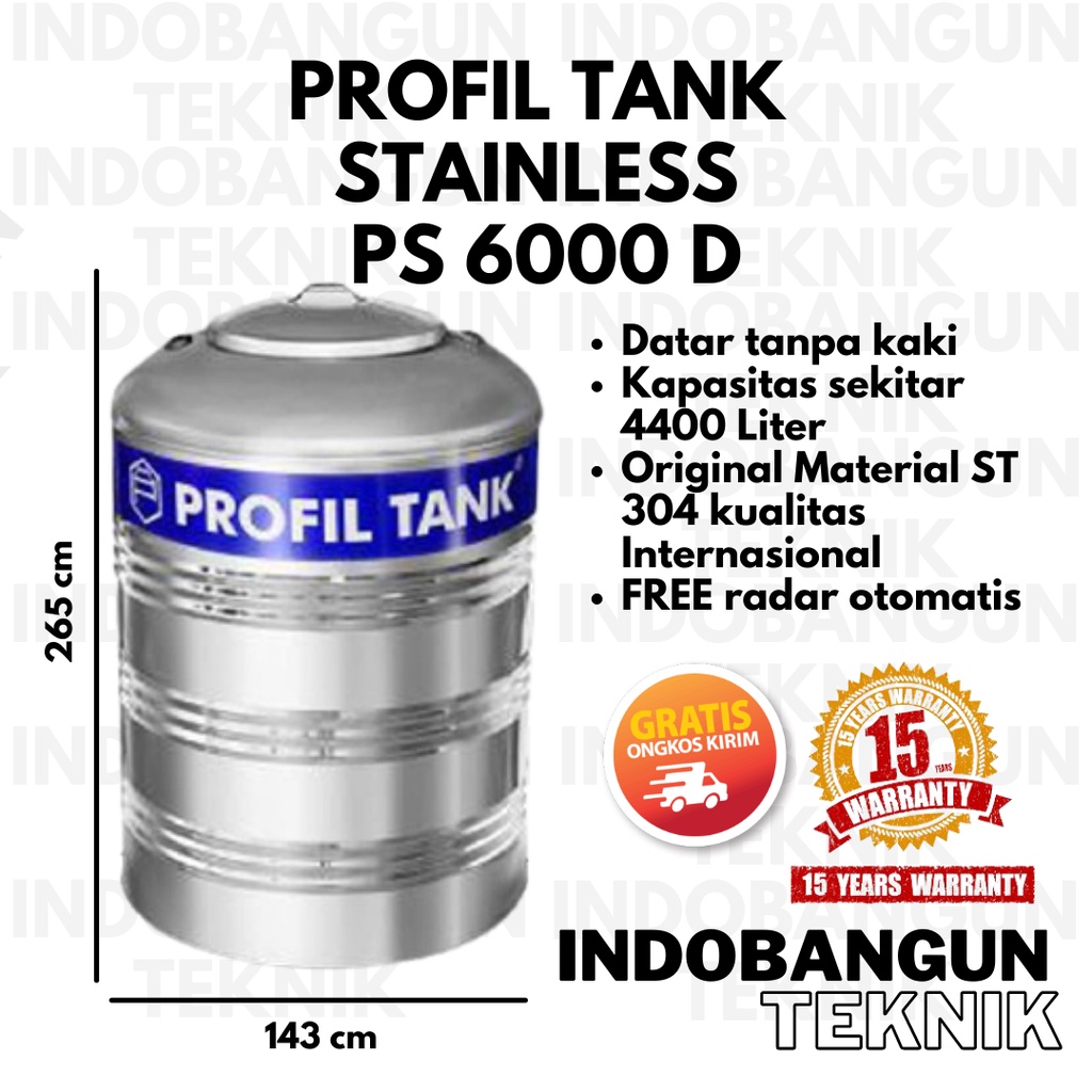 Toren Tangki Tandon Air Profil Tank Stainless PS 6000 (4400 Liter) Datar Tanpa Kaki Murah Bergaransi