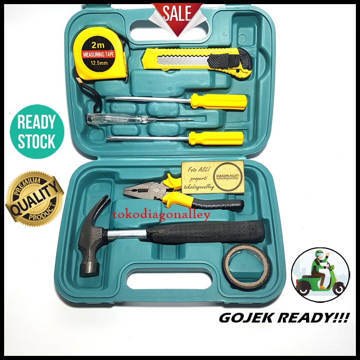 Obeng Set Alat Set Perkakas Palu Tang Obeng Cutter Meteran 8in1 Set Toolkit Murah