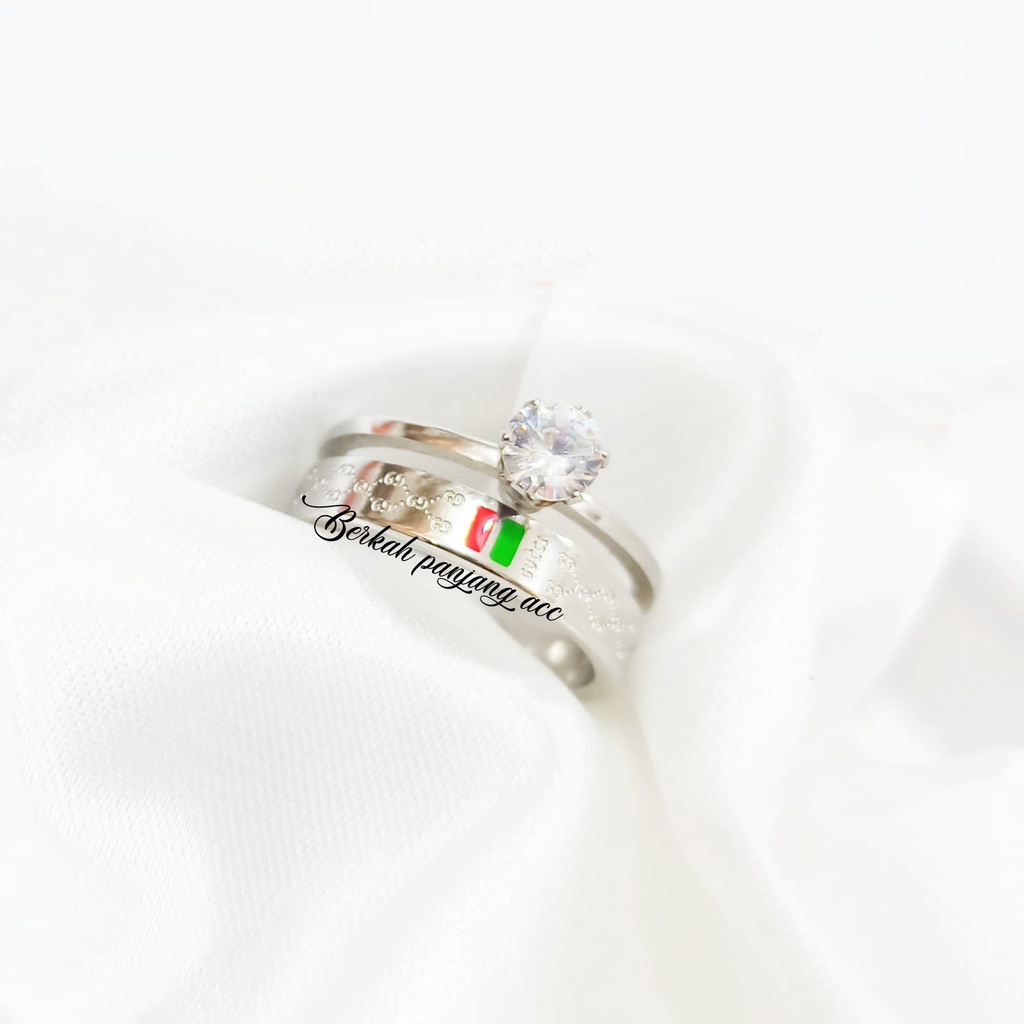CINCIN TITANIUM PERMATA SATU SILVER ELOK PEEHIASAN ANTI KARAT&amp;ANTI LUNTUR