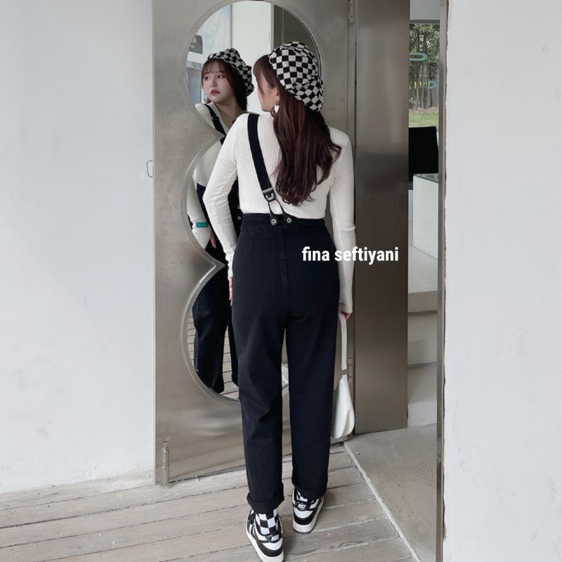 Overall Wanita Hitam Sendok Highwaist