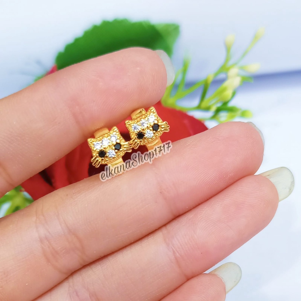 ANTING ANAK-ANAK HELLO KITTY JEPIT PERMATA/CLIP PERHIASAN LOGAM EMAS ANTI KARAT