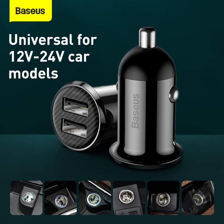 Baseus Grain Pro Car Charger Mobil Dual USB Port 4.8A Mini Compact