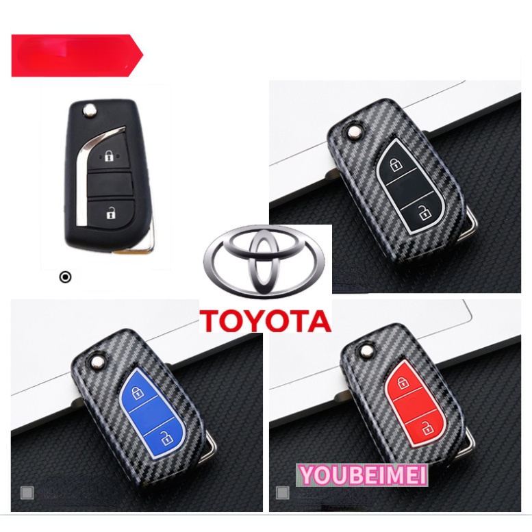 1pc case Kunci Mobil Bahan ABS + Silikon Karbon Warna Hitam Untuk Toyota Corolla Ralink Highlander Camry Yize CHR