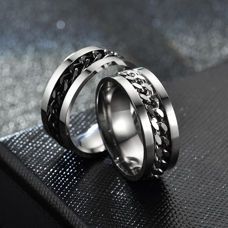 Cincin Rantai Dapat Diputar Bahan stainless steel | Cincin Warna-Warni Bahan Titanium steel Untuk Unisex