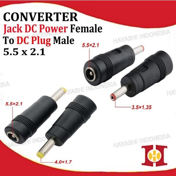 DC Plug Adaptor Jack 5.5x2.1 Female To 3.5x1.35 4.0x1.7 Mm Male CCTV - 5pcs