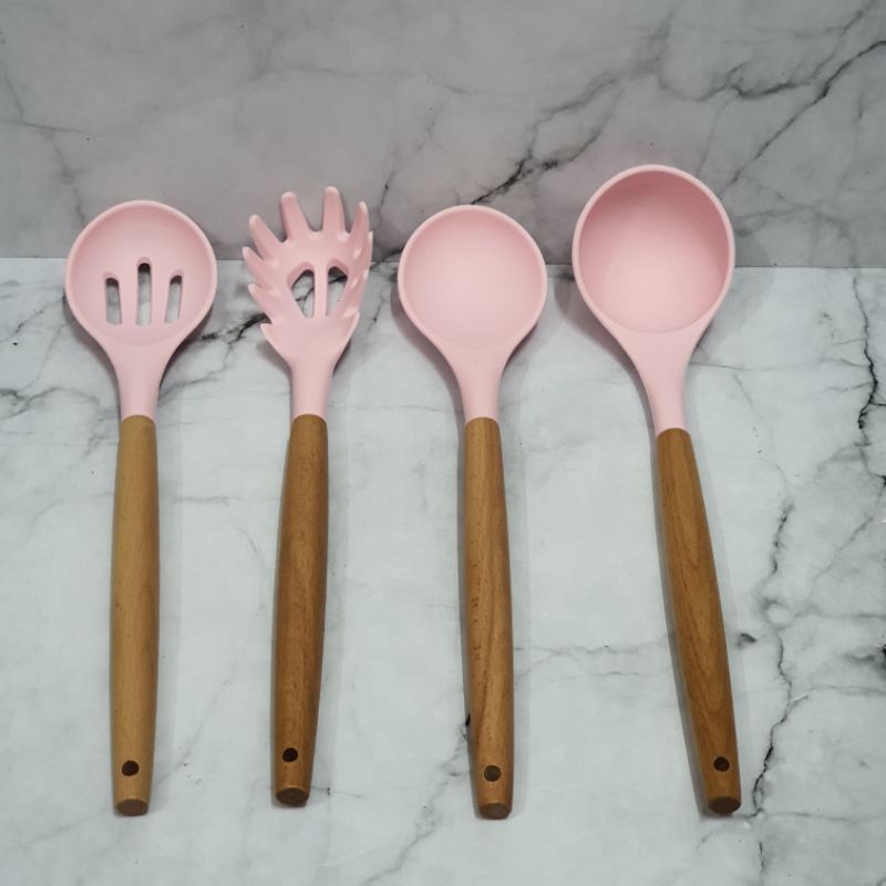 wooden silicone spatula cooking utensil soup and pasta set