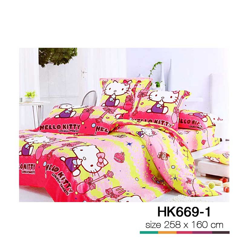Set sprei, bungkus kasur, sarung bantal Hello Kitty A HK669-1