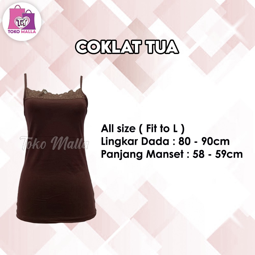 Camisol PREMIUM Tanktop Renda Tali Kecil, Tanktop Wanita Camisol Tali Kecil Camisole slim Ready stok-Coklat Tua