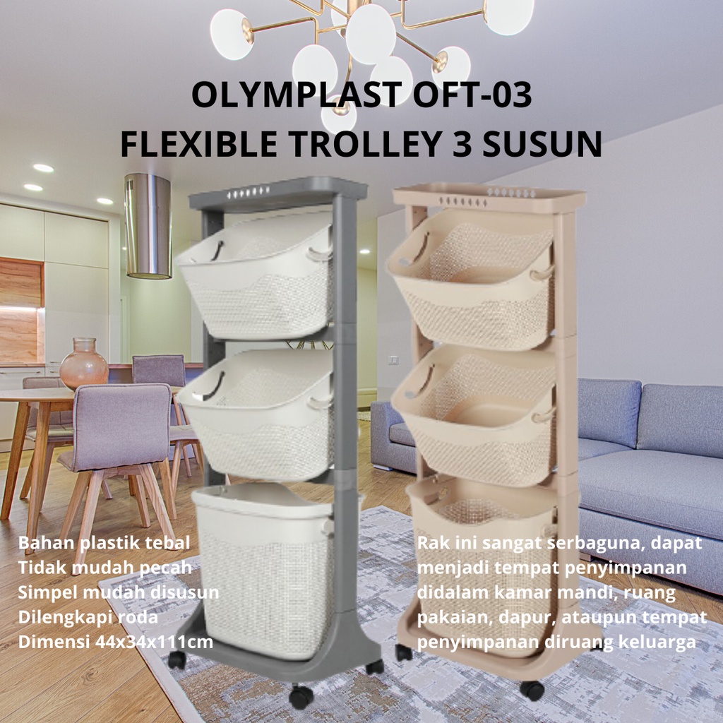 OLYMPLAST OFT-03 FLEXIBLE TROLLY 3 SUSUN OLYMPLAST RAK LAUNDRY 3 SUSUN OFT 03