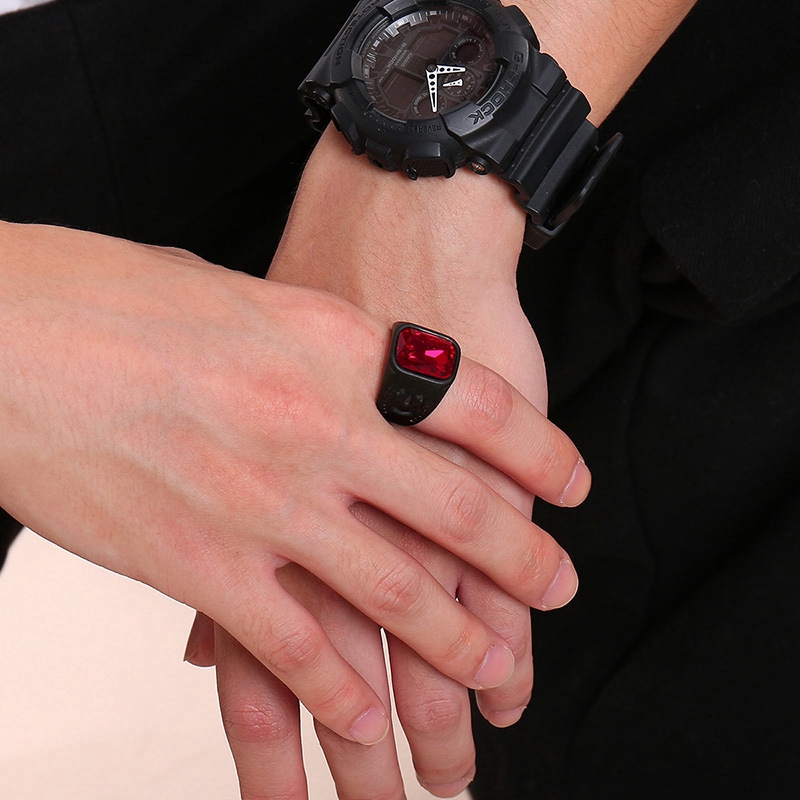 Men's Fashion Inlay Crystal Ruby black Ring Punk Jewelry