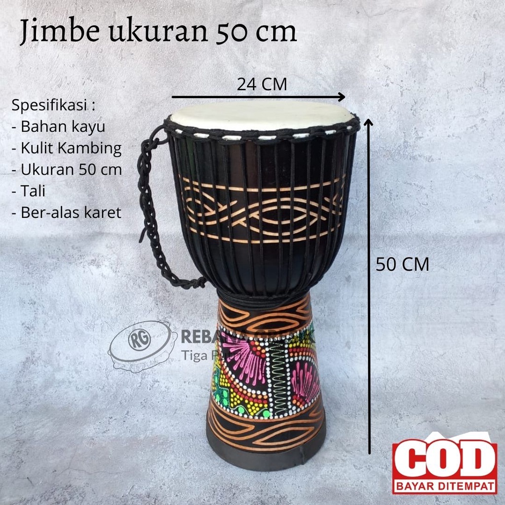 Termurah Gendang Kendang Jimbe Darbuka 50 cm Edisi Spesial Black Matte Kulit Asli