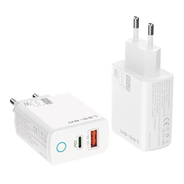 CHARGER LOG ON SUPER QUICK CHARGER HERO PD 30W LO-CPD300  SUPPORT PD 30W, QUICK CHARGE 4.O , 3.0 , 2.0 TOTAL OUTPUT 30W, DUAL PORT OUTPUT (USB A &amp; USB C) PENGISIAN SUPER CEPAT CAS HP IPHONE 58% DALAM 30MENIT