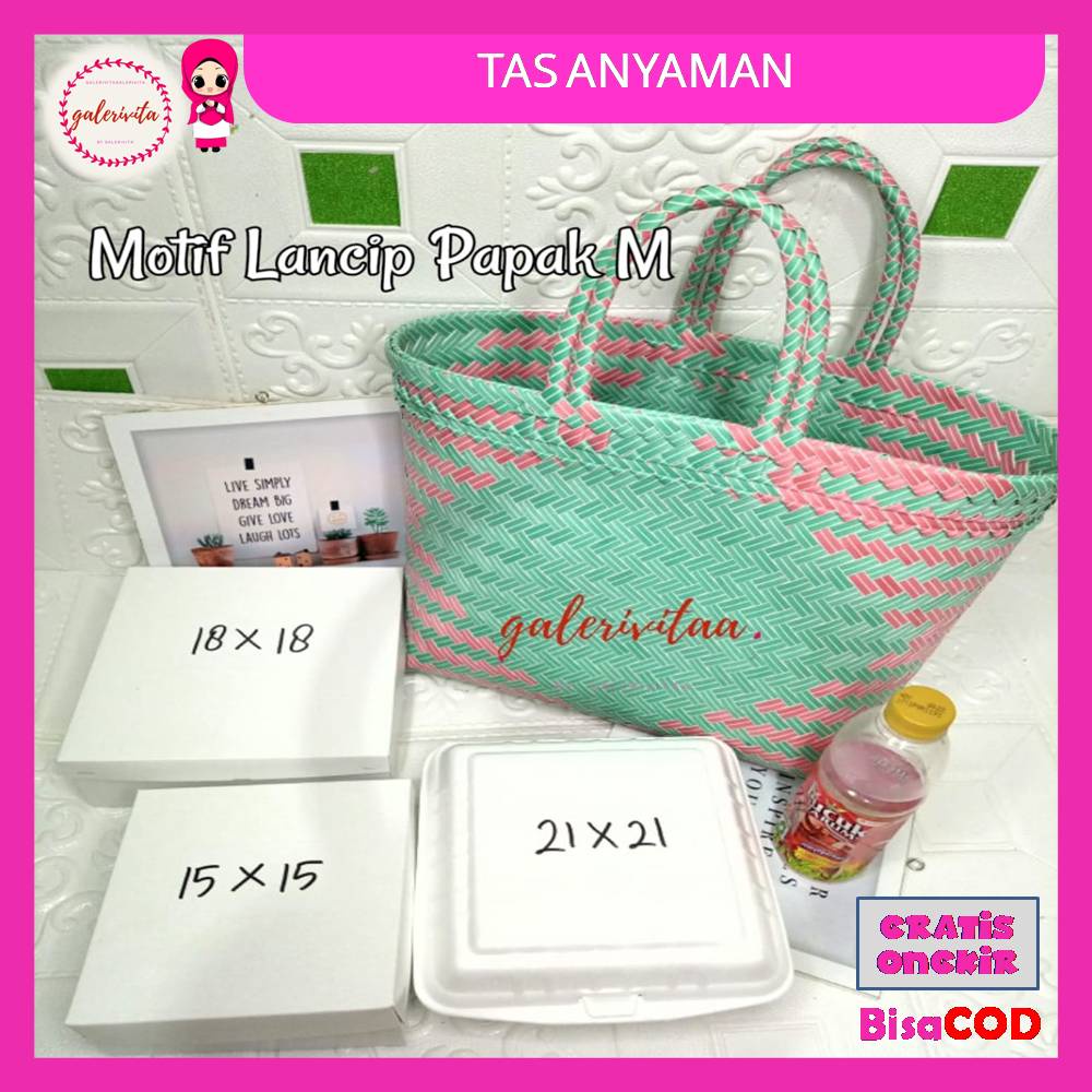 

Tas Anyaman Plastik Lancip Papak Ukuran M Sedang / Tas Belanja / Tas Hajatan Hampers