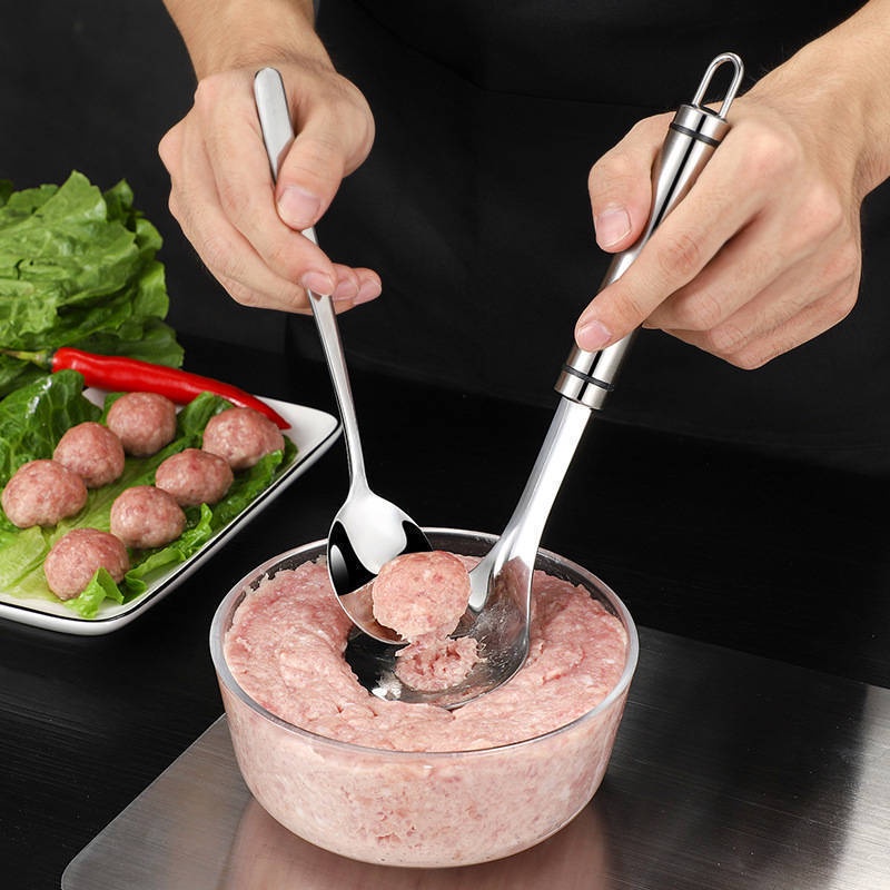 Creative Meatball Maker / Stainless Steel Non-Stick Meat Baller Spoon with Elliptical Leakage Hole for Kitchen