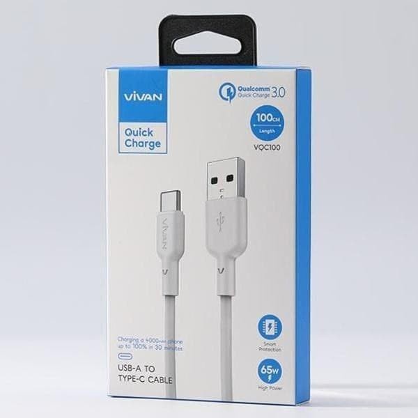 VIVAN Kabel Type C VQC100 6.5A Fast Flash Charging 65W QC3.0 100cm Garansi Resmi 1 Tahun