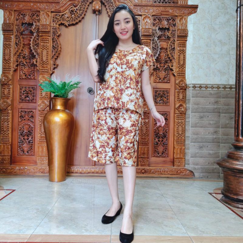 PIYAMA BALI - PIYAMA PENDEK - MOTIF JEPUN-Tiedye Caramel