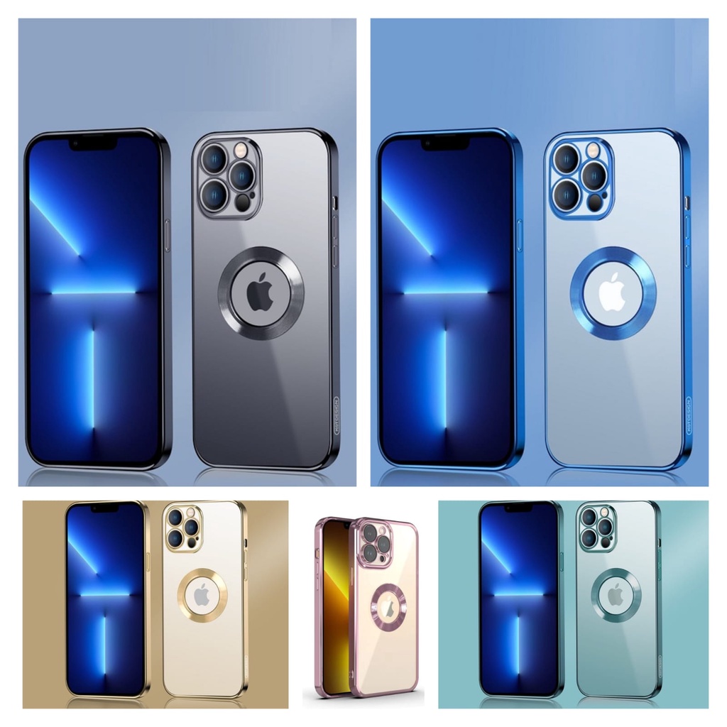 Case EDGE plating Hole Logo iPhone 12 Promax 12 Pro 11 Pro 11  X Xs Xr Xsmax Soft Case Bening Model Kotak Clear Dengan Lubang Logo + Protector Camera