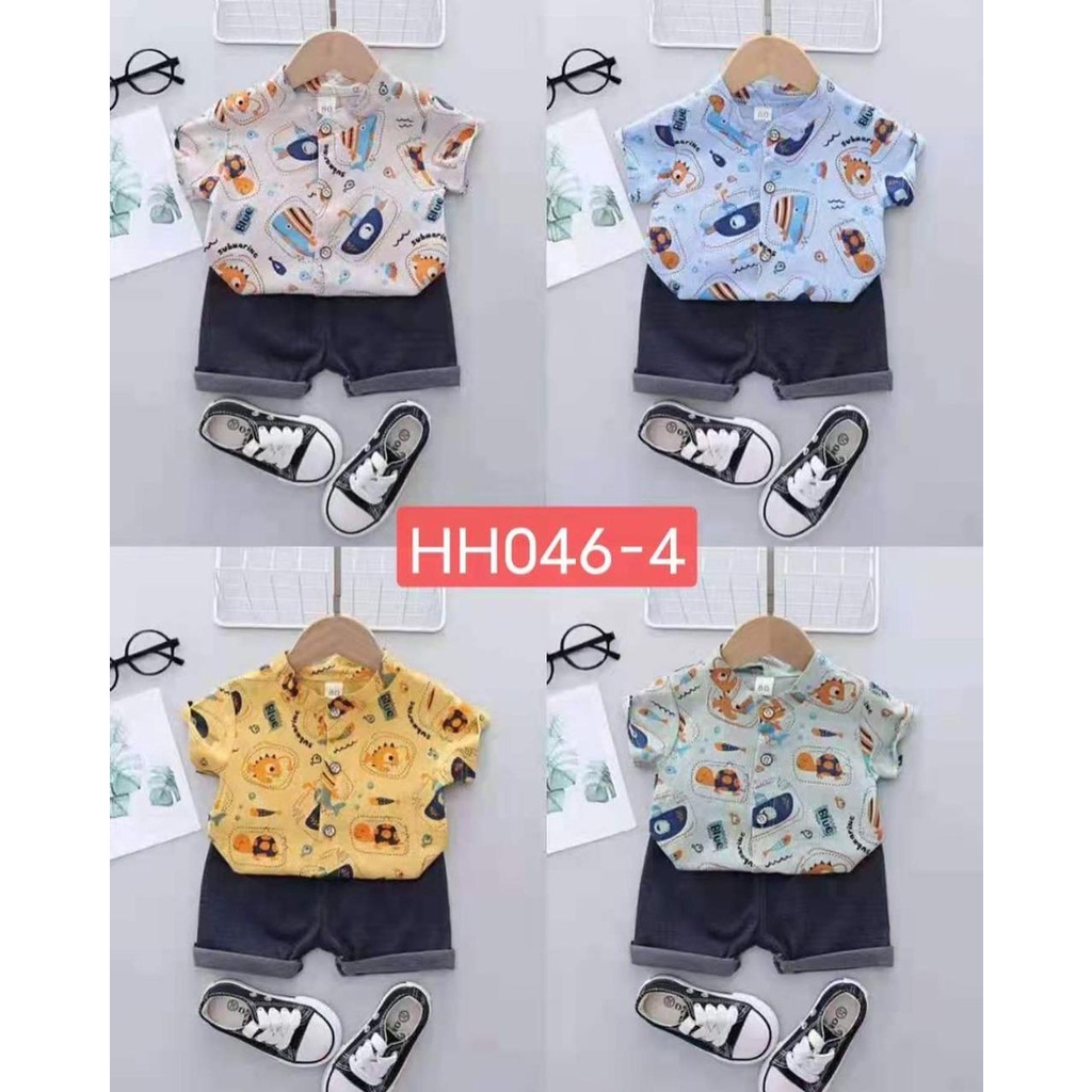 setelan kemeja import anak 0-3 tahun SEAMONSTER shirt set celana pendek laki laki cowok balita baby